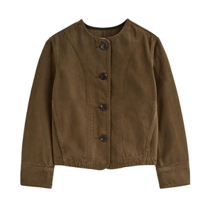 Blouson en jean personnalisé pour femme, marron cacao, coupe oversize, en coton, style workwear, vêtement d'extérieur haut de gamme, marque privée, fabricant OEM - Product Image 5