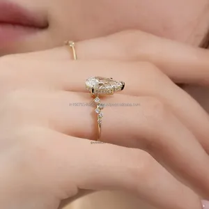 Luxury Pear Shape Diamond Ring Yellow Gold Finish with Side <b>Stones</b> Teardrop Design Elegant Wedding Ring for Women Fine Jewelry - Product Image 2