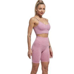 Ensemble de yoga 2 pièces pour femme, motif uni, sans couture, sans manches, séchage rapide, respirant, taille haute, tenue de sport pour l'entraînement et le fitness - Product Image 1