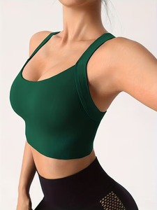 Women's Seamless <b>Cross</b> Back Sports Bra | Crisscross Strap Workout Crop <b>Top</b> | Nylon Spandex Padded Gym Fitness Activewear - Product Image 6