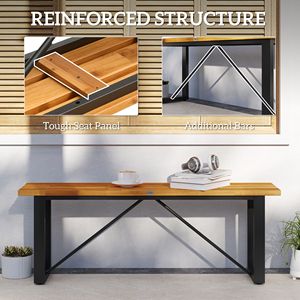 Panca da esterno a 2 posti in legno di acacia, senza schienale, con seduta a doghe, per veranda, parco o centro commerciale, stile rustico - Product Image 6