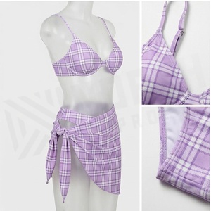   Ensemble bikini 2 pièces à carreaux avec haut triangle et jupe asymétrique pour femme - Product Image 3
