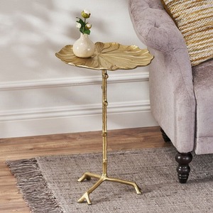 Table console en laiton en forme de feuille de lotus, faite à la main, style asiatique, base trépied, meubles de salon - Product Image 5