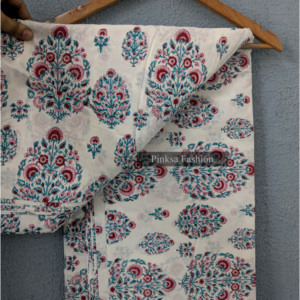 ผ้าฝ้ายพิมพ์ลายบล็อกแฮนด์เมดจากเมืองชัยปุระ ประเทศอินเดีย 100% สำหรับตัดเย็บเสื้อผ้า ขายส่ง ผ้าฝ้ายพิมพ์ลายดอกไม้คุณภาพสูง - Product Image 1