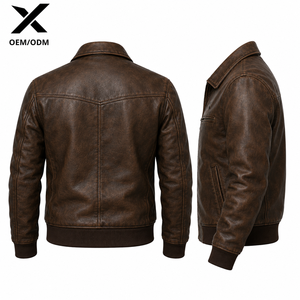 Veste en cuir marron pour homme, style urbain et rétro, manches longues, coupe-vent, style automne, vêtements de moto, adulte, fabriqué au Pakistan, Sialkot, OEM - Product Image 2