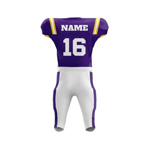 Customizable American Football Uniform Men's Sublimated Jersey Pants Moisture Wicking Fitted Set Purple White V-Neck Short Sleev - Product Image 3