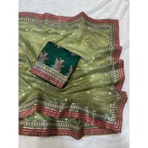 Saree de mujer de diseñador con bordado de cordones de lentejuelas y borde de encaje - Product Image 5