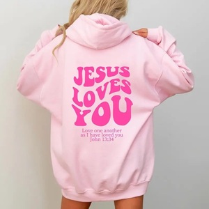 Sudadera con Capucha de Forro Polar para Hombre, Estilo Oversize, con Estampado 'Jesus Loves You' en la Espalda, Ropa Casual de Fe, 100% Algodón - Product Image 5