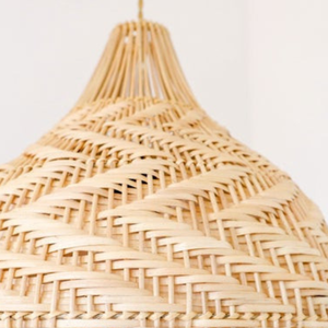 Wholesale Natural <b>Wicker</b> <b>Lampshade</b> Textured Chevron Pendant Light Cover Bulbous Onion Shape Hanging Chandelier Bedroom - Product Image 4