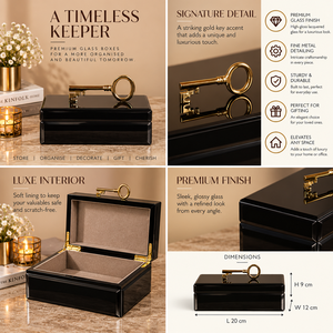 Black Glass Jewelry Storage Box with <b>Gold</b> Key Handle Glossy Finish Soft Lining Decorative Keepsake and Vanity Organizer - Product Image 6