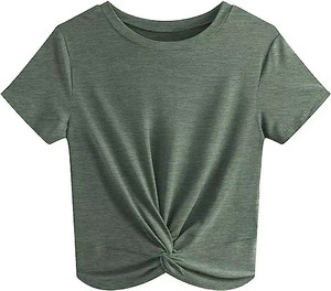 เสื้อครอปท็อปผู้หญิงคุณภาพสูง แขนสั้น คอกลม สีพื้น ผ้าถัก สวมใส่สบายๆ สำหรับฤดูใบไม้ผลิและฤดูร้อน - Product Image 5
