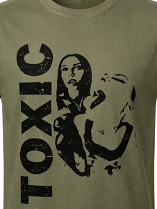 Camiseta Gráfica Verde Oliva Personalizada para Hombre, Estilo Vintage, Algodón, Oversize, Estampado Toxic, Corte Ajustado, Transpirable, Cuello Redondo, Casual, Verano, Streetwear - Product Image 4