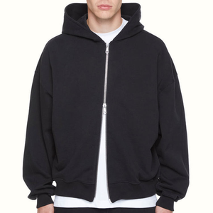 Sudadera con Capucha Extra Grande Unisex, Color Negro Sólido, Algodón French Terry, Corte Casual, Ropa de Invierno Transpirable, Servicio OEM - Product Image 5