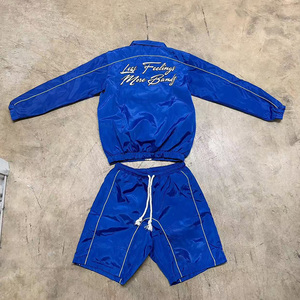 Custom Men Running Outdoor Sportswear Reflective Zip up Polyester Nylon Windbreaker Tracksuit <b>Track</b> <b>Jacket</b> and Shorts Set - Product Image 6