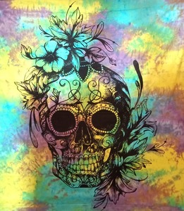Tapiz bohemio con diseño de calavera y flores, decoración de pared, arte abstracto, estampado en tela, decoración rectangular para interiores, tema de Halloween, alta calidad - Product Image 1