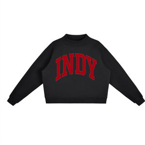 Sudadera de cuello alto estilo universitario de felpa pesada de 350GSM con patchwork de chenilla gris jaspeado personalizable de moda Indy - Product Image 3