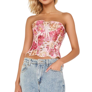 Floral Print <b>Strapless</b> Lace-Up <b>Corset</b> Top Bodycon Mini Club Dress Sexy Adult Outfit - Product Image 2