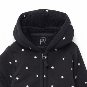 Black Hooded Zip-Up <b>Sweatshirt</b> With <b>White</b> Stars Print Regular Fit Casual Long Sleeve Pocket Design Unisex Autumn Wear - Product Image 5