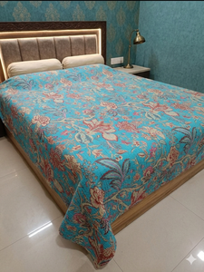 Floral Bird Print Bohemian <b>King</b> Modern All-Season Printed Denim Patchwork Handmade Cotton Filling Home Use Quilt <b>Bedspread</b> - Product Image 2