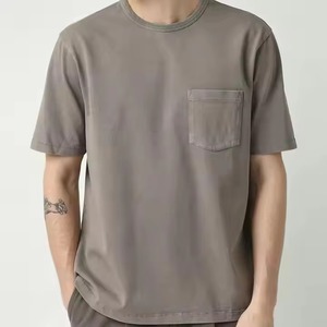 เสื้อยืดคอกลมแขนสั้นสีเทาสำหรับผู้ชาย ผ้าฝ้ายเจอร์ซีย์ถัก 100% สีพื้น สวมใส่สบาย ทรงปกติ - Product Image 2