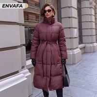 Veste longue matelassée en polyester tissé pour femme, idéale pour le bureau en hiver, coupe-vent et tendance