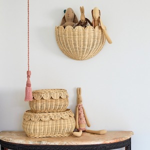 Home <b>storage</b> & decoration hand-weave scallop edge <b>wall</b> <b>basket</b> natural rattan container <b>baskets</b> - Product Image 6