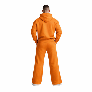 Conjunto Deportivo Personalizado para Hombre, Sudadera con Capucha y Pantalones Deportivos Naranja, Felpa de Algodón, Ropa Deportiva Informal para Gimnasio y Fitness, Dos Piezas - Product Image 4