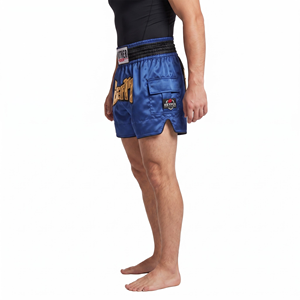 ANOTHER BOXER Pantalones Cortos de Muay Thai de Satén Azul Marino para Entrenamiento de Artes Marciales - Product Image 3