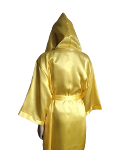 HAWK SPORTS INDUSTRIES Robe en satin de polyester à capuche jaune à manches longues avec ceinture, durable pour l'entraînement et la compétition en arts martiaux - Product Image 2