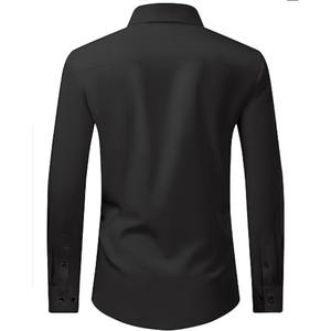 เสื้อเชิ้ตผู้ชายแขนยาวแบบยืดได้ เสื้อเชิ้ตทางการสีพื้น เสื้อเชิ้ตธุรกิจลำลองติดกระดุม สำหรับงานแต่งงานและงานพรอม - Product Image 3