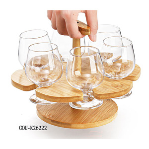 Bamboo Rotating <b>Wine</b> Glass <b>Rack</b> with 6 Hooks - Product Image 2