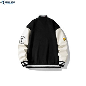 เสื้อแจ็คเก็ตวาร์ซิตี้กันลมสำหรับผู้ชาย ผ้าโพลีเอสเตอร์/คอตตอน คอปกพับได้ ตกแต่งด้วยลายปักตัวอักษร ทรงปกติสำหรับฤดูหนาว - Product Image 4