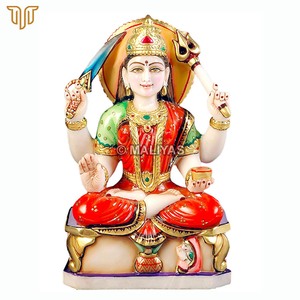 Religious Marble Santoshi Mata Idol with Trident, Sword, Sacred Pot & Hand Painted Details – Maliyas - Product Image 2