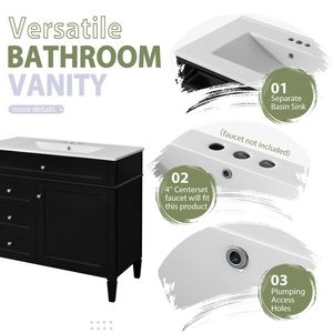 Mobile Bagno Moderno da 36 Pollici con Armadietto Portamedicinali, 2 Ante con Chiusura Ammortizzata, 4 Cassetti, Lavabo Singolo - Product Image 5