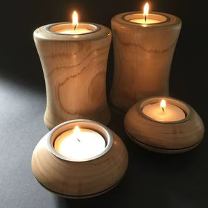 Porte-bougie rond en bois fait à la main avec un look glamour et luxueux, qualité supérieure, respectueux de l'environnement, décoration de Noël pour la maison - Product Image 1