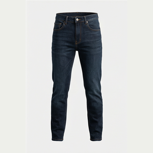 Jean en denim coupe droite délavé foncé pour homme, taille haute, coupe slim, en coton, style décontracté, pantalon d'automne - Product Image 1