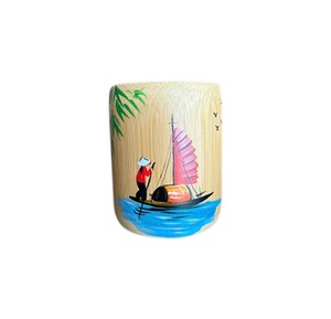 Bamboo <b>cup</b> painting premium handmade pencil <b>holder</b> eco friendly boat style <b>desk</b> organizer home tabletop decoration gift item. - Product Image 1