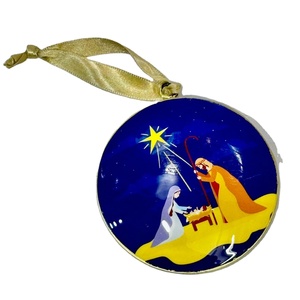 Christmas Artwares Metal Hanging Round Iron Material Printed Decal Finish Ornament With <b>Rope</b> - Product Image 1