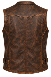 Chaleco de Cuero PU Marrón para Hombre, Cuello en V, Cierre de Botón de Una Sola Fila, Estilo Vintage, Corte Regular, Talla Grande - Product Image 2