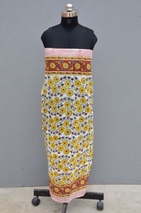 Pareo de Playa para Mujer, Tela de Algodón Suave, Estampado de Bloque de Mano, Diseño Floral, Accesorio para Envolver La Cabeza, Verano, Novedad - Product Image 3