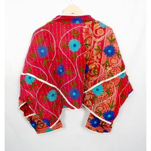 Handmade Indian Kantha Reversible <b>Jacket</b> for Women Boho Patchwork Winter Wear Robe Dress with Letter <b>Pattern</b> - Product Image 6