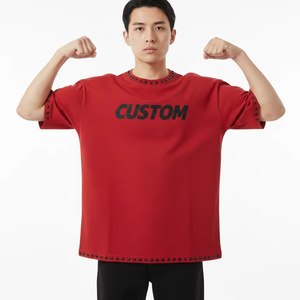 GAPTON Men's <b>Red</b> <b>Oversized</b> Short Sleeve O-Neck T-<b>Shirt</b> With Custom Print Street Style Jersey Knitted Cotton - Product Image 6