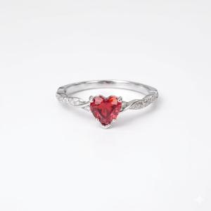 Elegante Anillo de Compromiso de Oro Puro de 14K con Banda Trenzada y Corazón de Rubí Rojo, Anillo de Diamantes con Piedra Preciosa Natural, Anillo de Promesa para Ella, Anillo de Novia - Product Image 2
