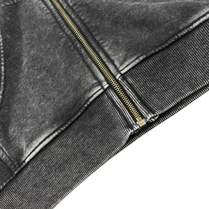 Nouveau style 2026 – Sweat à capuche zippé unisexe personnalisé avec logo, broderie vieillie, coupé-cousu, patch vintage, délavage acide pour homme - Product Image 3