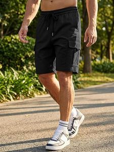 Men's Casual <b>Stretch</b> <b>Cargo</b> Shorts Elastic Waist Drawstring Multi Pocket Summer Work Shorts Manufactured in Bangladesh - Product Image 4