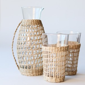 Ensemble de couvercles pour tasses en verre et de supports pour pichets en paille de jonc de mer tressée, avec poignée, pour gobelets en raphia naturel - Product Image 3