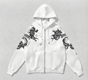 Men's <b>Black</b> <b>Zip</b>-<b>Up</b> <b>Hoodie</b> Chinese Dragon Print Regular Fit Cotton French Terry Sweatshirt Winter Casual Wear Eco-Friendly - Product Image 6