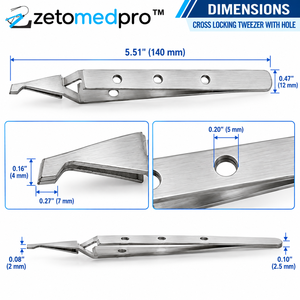 Pince à épiler à verrouillage croisé avec trou 140 mm 5,51 po en acier inoxydable argenté, outil de fabrication de bijoux ZETOMEDPRO - Product Image 5