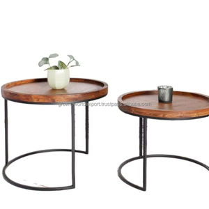 Solid Mango Wood Nested Coffee <b>Table</b> <b>Set</b> of 2 | Modern <b>Space</b> <b>Saving</b> Side <b>Tables</b> for Living Room Newest Furniture 2026 - Product Image 1