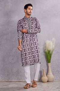 India Pakistan Style <b>Kurta</b> <b>Men's</b> Gray Printed Cotton <b>Kurta</b> Casual Wear Cotton <b>Kurta</b> for <b>Mens</b> Wedding Party Wear - Product Image 6